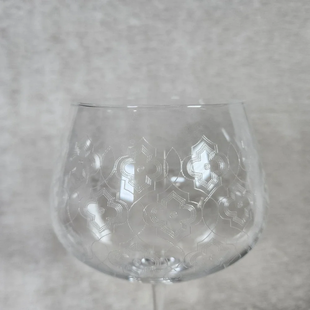 Pier 1 Delicately Etched Balloon Wine Glass Thin Stem